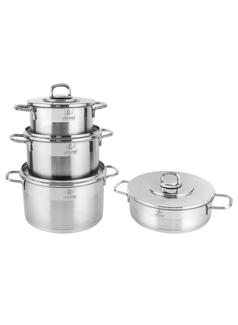 Life Smile 8-Piece Stainless Steel Cookware Set with Lids -20/24/28cm Casseroles, 28cm Shallow Pot,Multi-Size Cooking Pots - Image 1